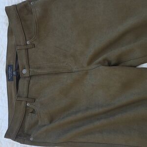 Women's Faux Suede 5 Pocket Jeans Olive Color in High Rise Skinny